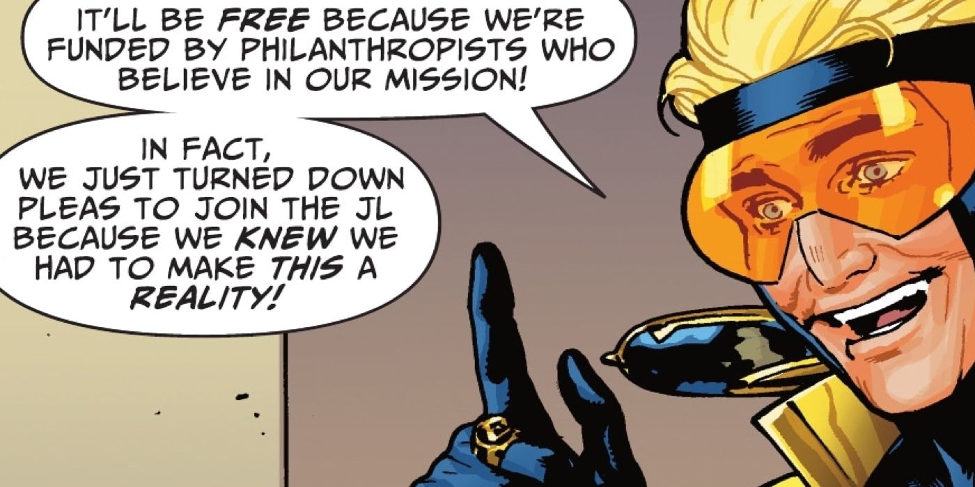 Booster Gold tells reporters his new company will be subsidized