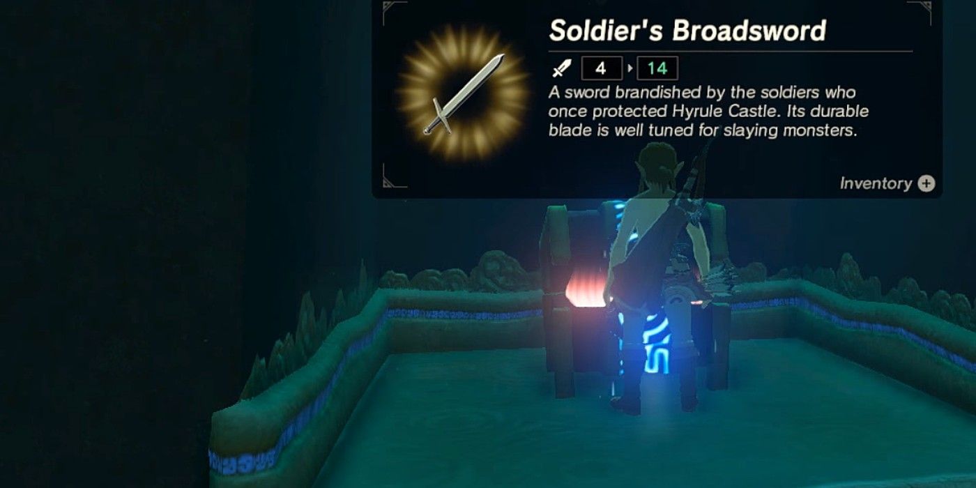 Discovering a Soldier's Broadsword from a treasure chest in Zelda Breath of the Wild 