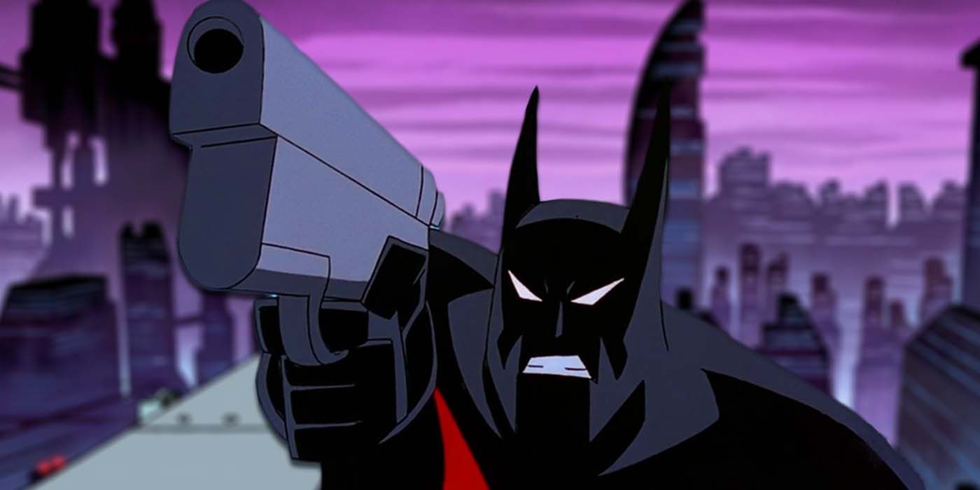 Bruce Wayne using a gun in Batman Beyond.