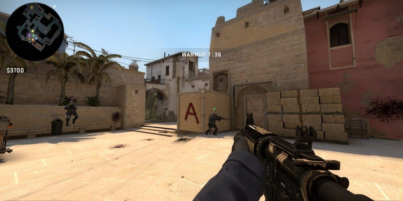 A player aims at enemies in site A in CS:GO