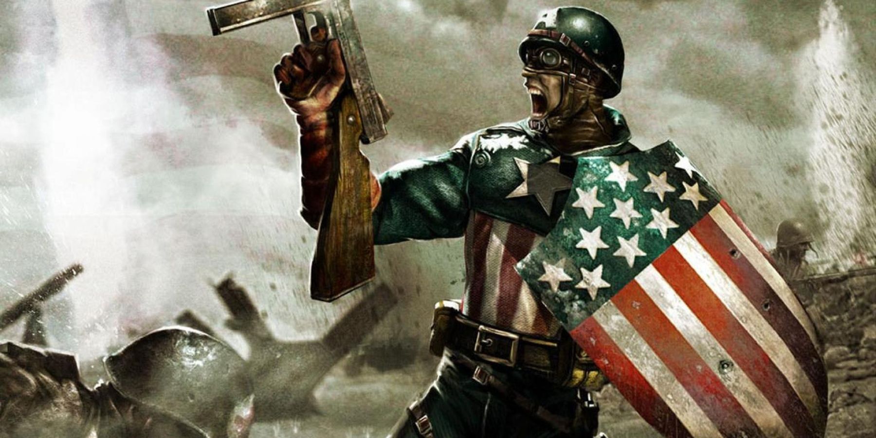Captain America leading the charge during World War II in Ultimate Alliance loading screen