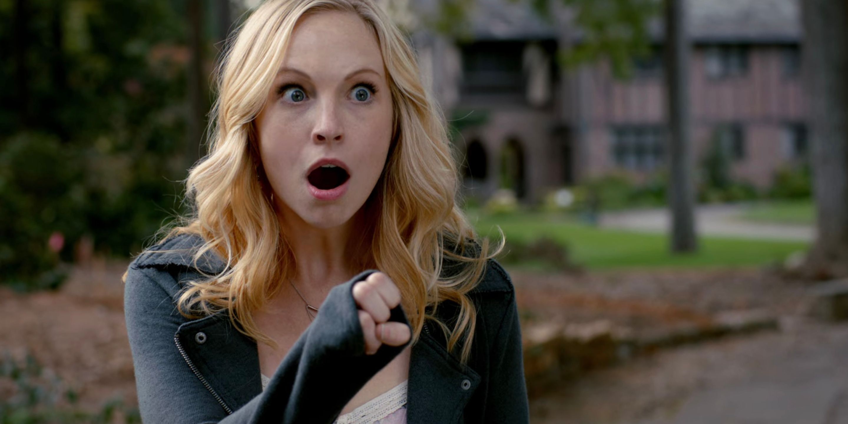 Caroline making a funny face in The Vampire Diaries.