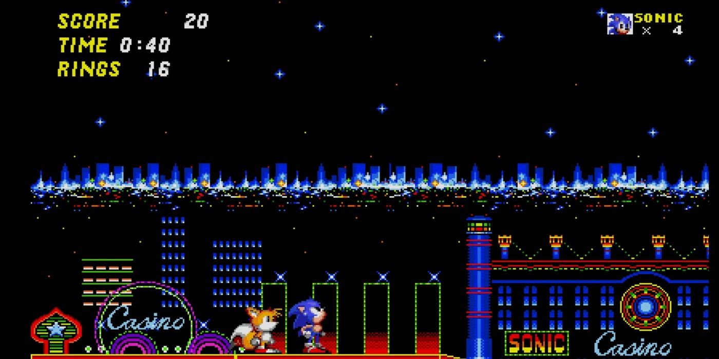 Sonic and Tails stand in Casino Night Zone in Sonic The Hedgehog 2