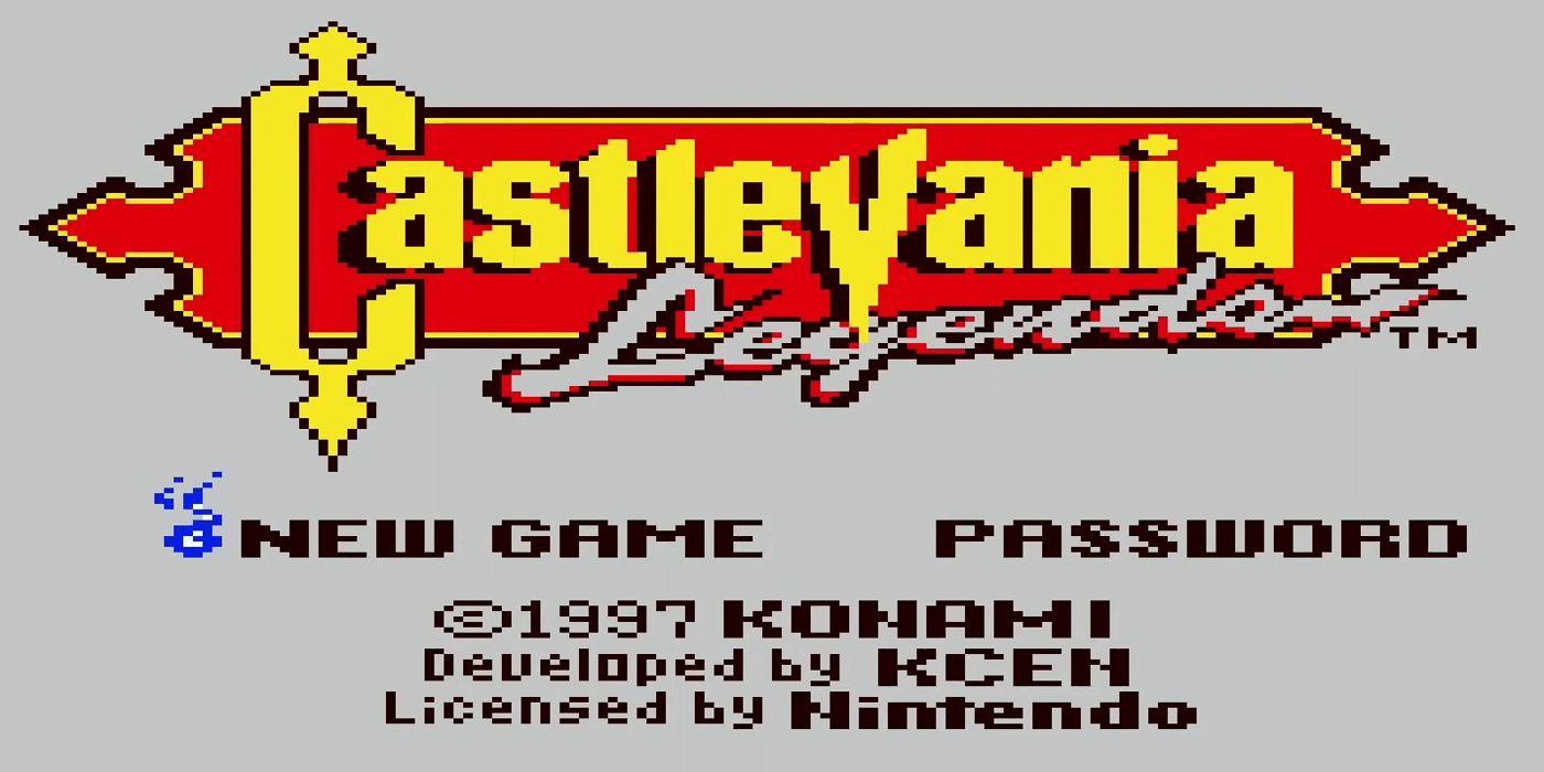 Start screen for the game Castlevania Legends on Game Boy.