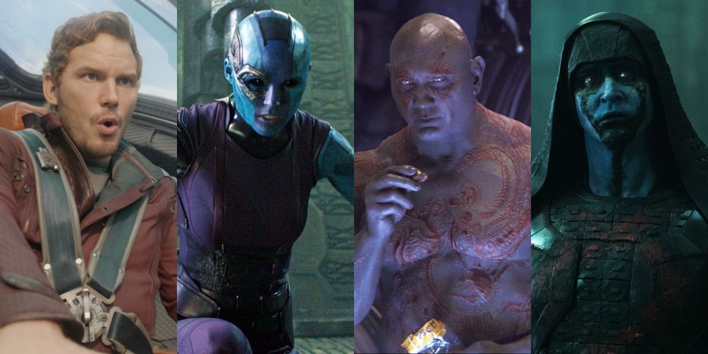 Four images showing characters from Guardians of the Galaxy.
