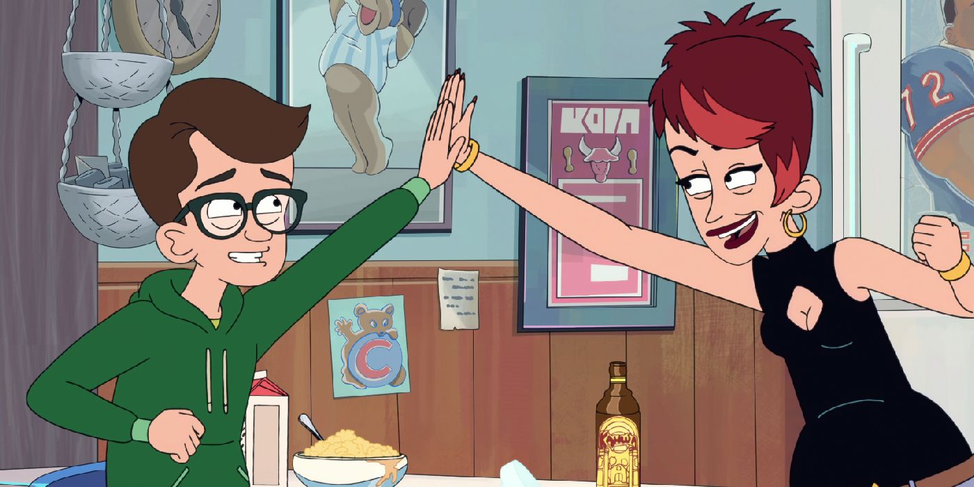 Diane and Daniel high-fiving in Chicago Party Aunt.