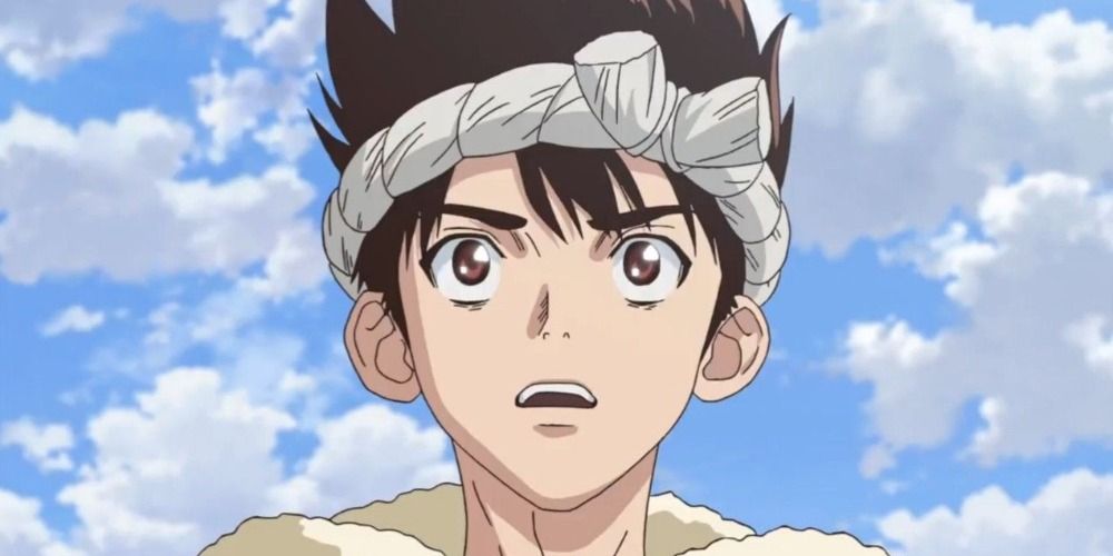 Chrome from Dr Stone looking at the sky in wonder