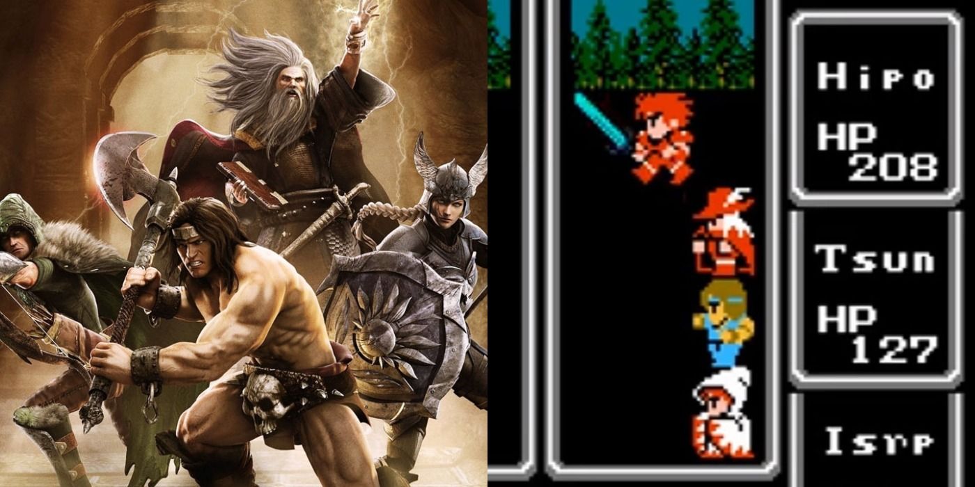 Split image of Gauntlet and Final Fantasy classic party members