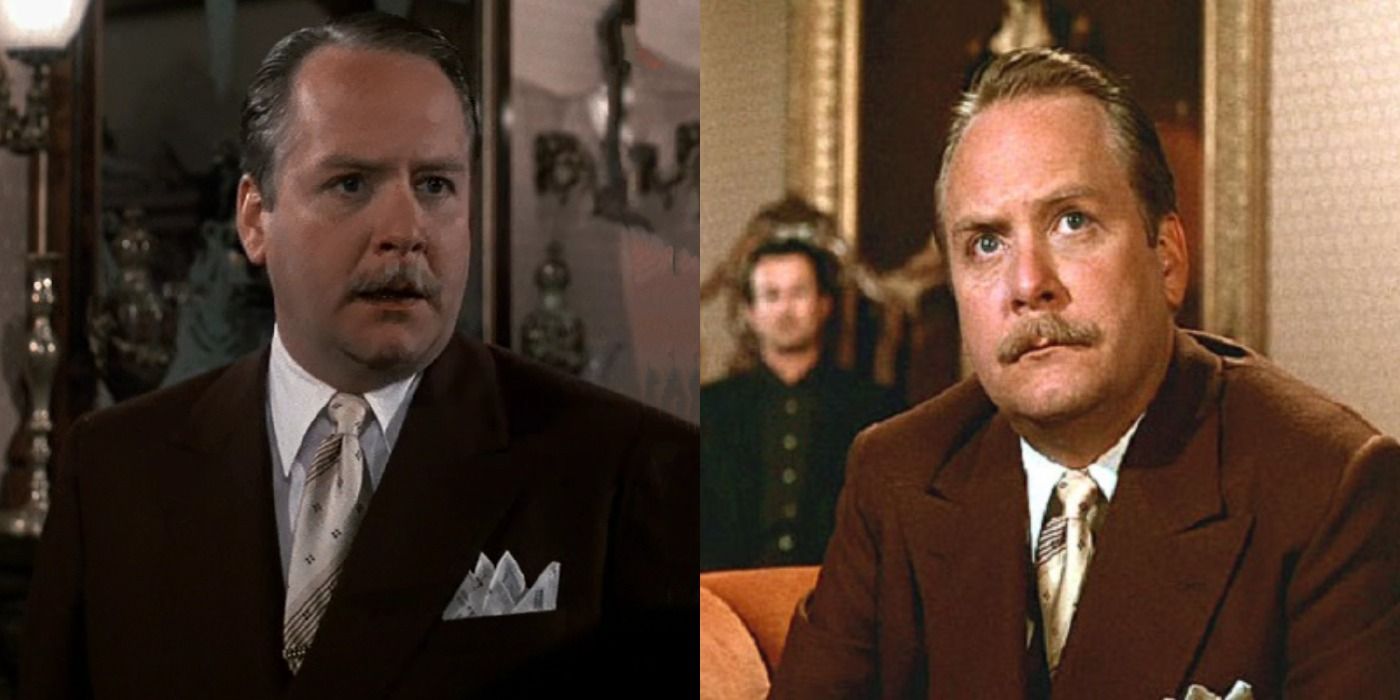 Two side-by-side images of Colonel Mustard looking concerned in Clue