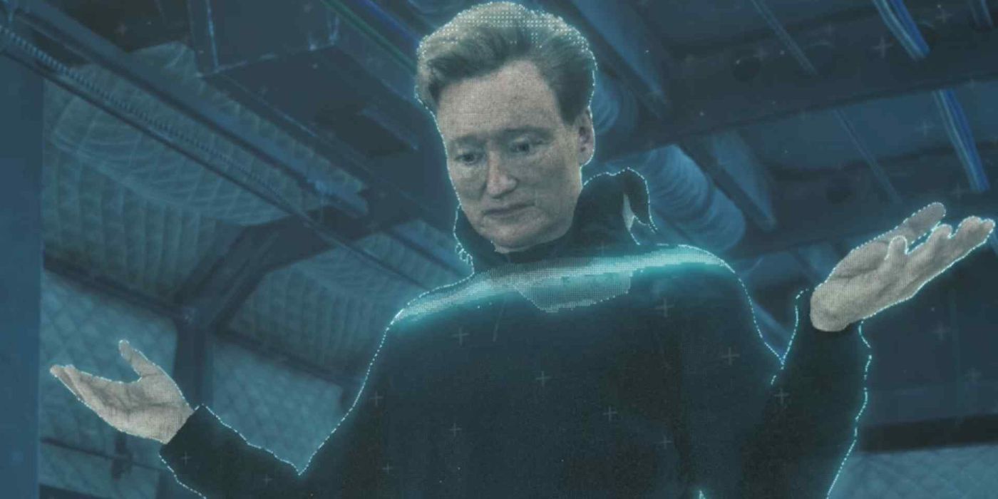 A photo of Conan O’Brien as The Wandering MC in the game Death Stranding.
