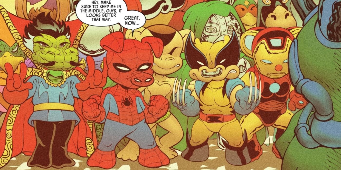 Crocktor Strange joins Spider-Ham and other heroes in battle in Marvel Comics.