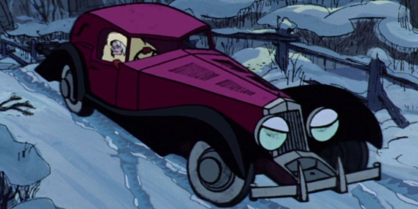 Cruella behind the wheel in 101 Dalmatians