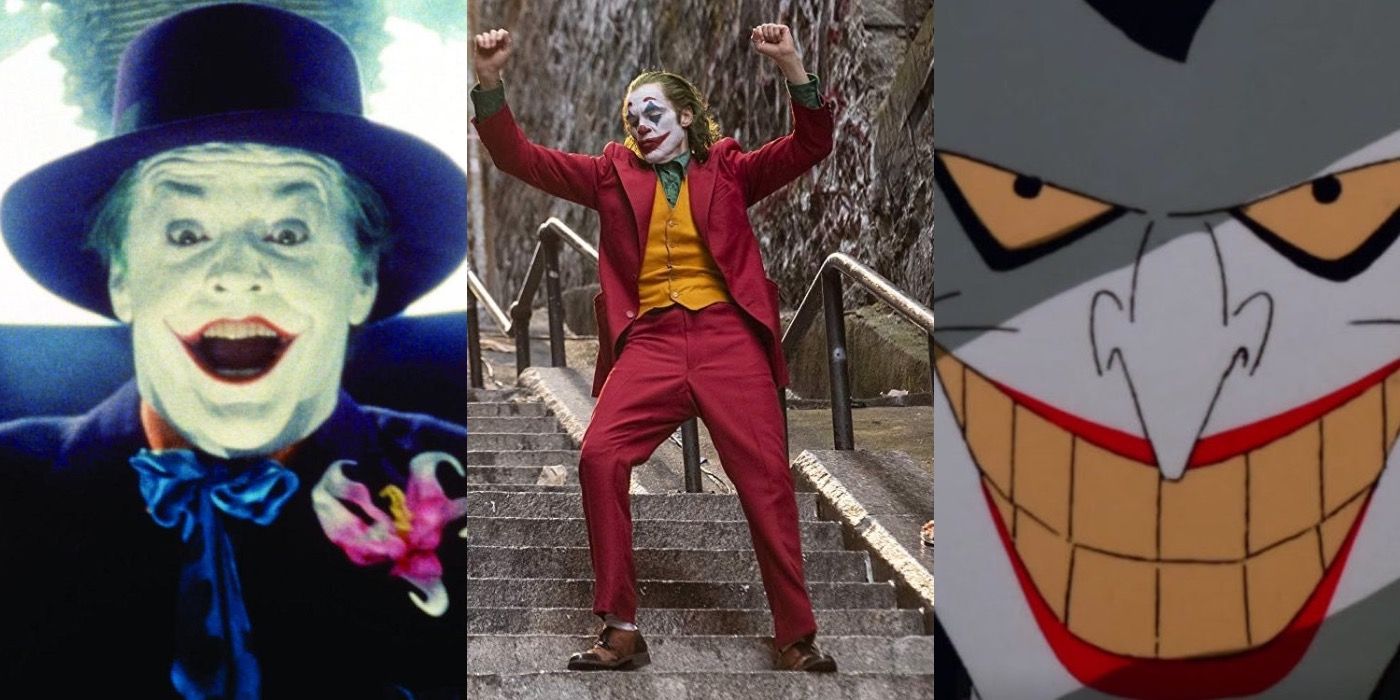 Split image of 1989 Joker, 2019 Joker, and The Animated Series Joker