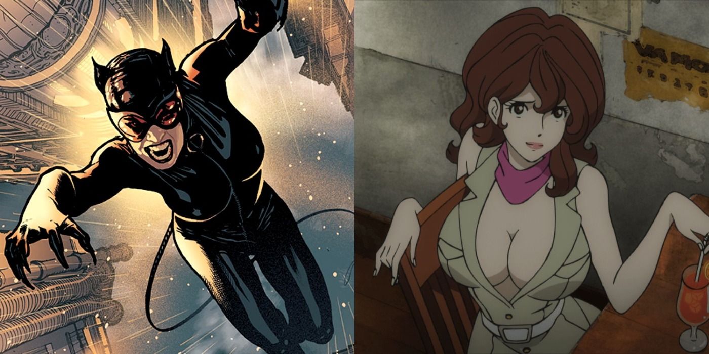 Split image showing Catwoman from DC Comics and Fujiko Mine from Lupin III