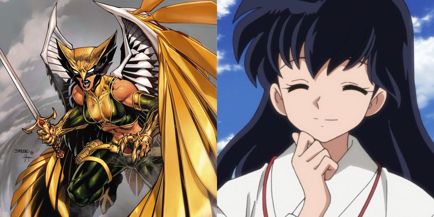 Split image showing Hawkgirl from DC Comics and Kagome from Inuyasha