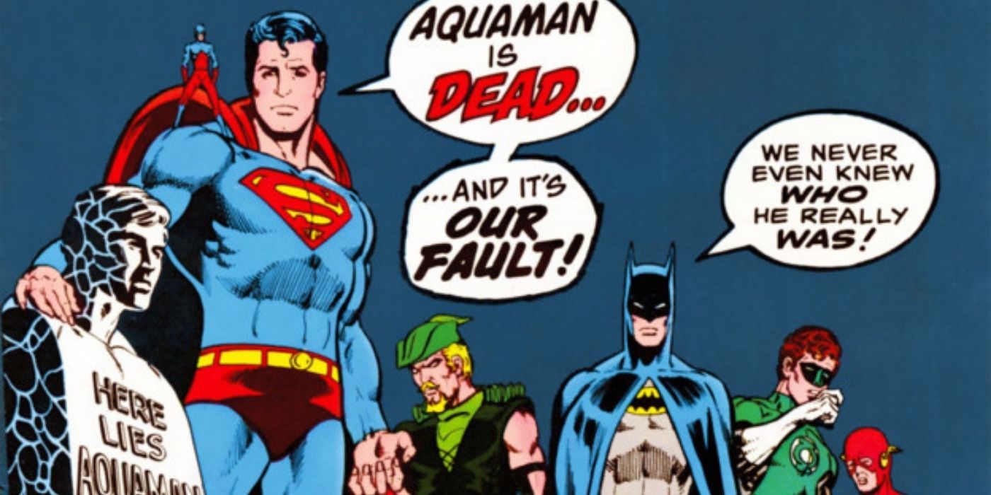 The Justice League laments Aquaaman's death in Justice League #122