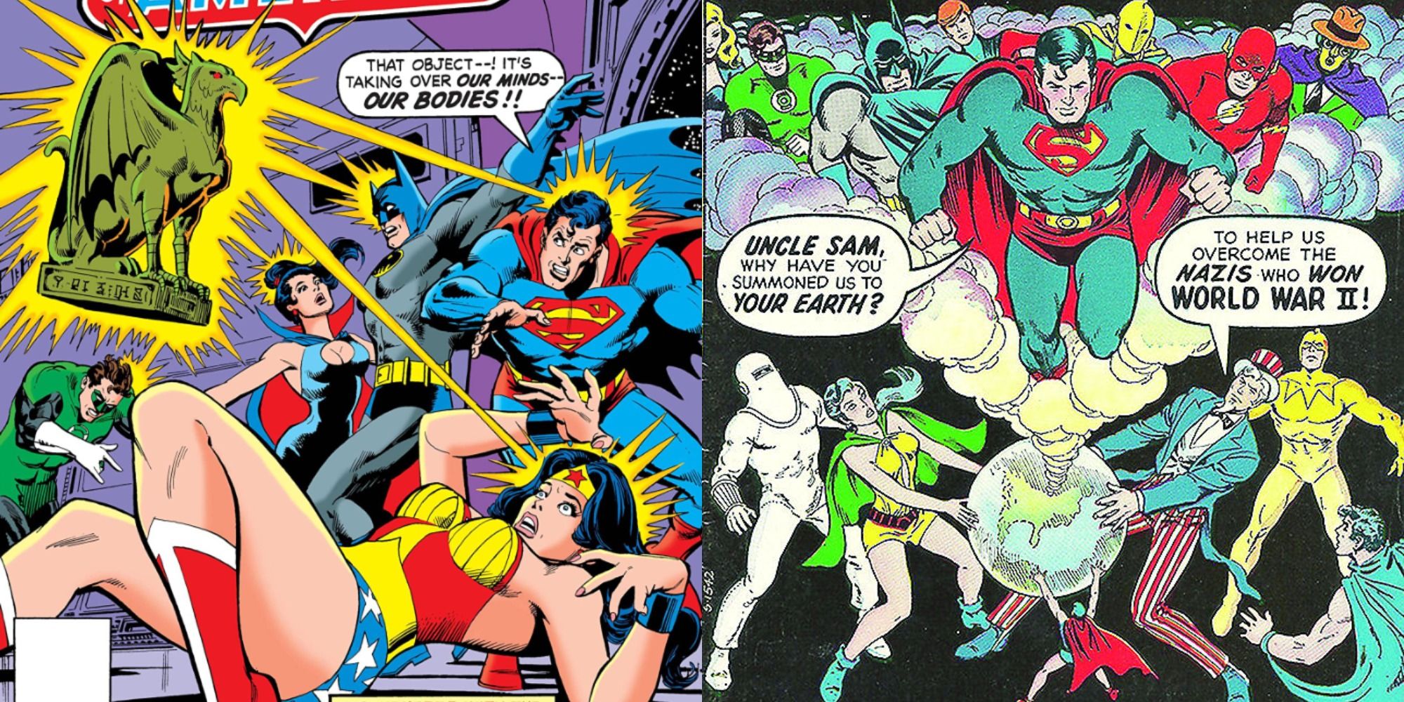 Split image showing covers for Justice League #166 and Justice League #107