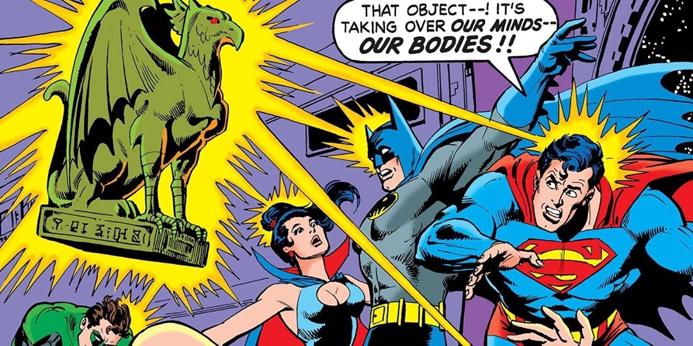 A statue tries to control de Justice League's minds in Justice League #166