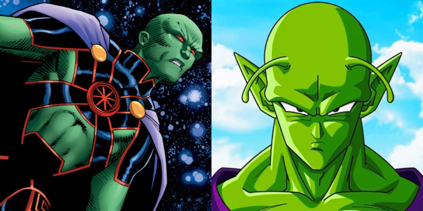 Split image showing Martian Manhunter from DC Comics, and Piccolo from Dragon Ball