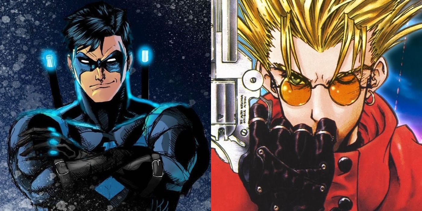 Split image showing Nightwing from DC Comics and Vash the Stampede