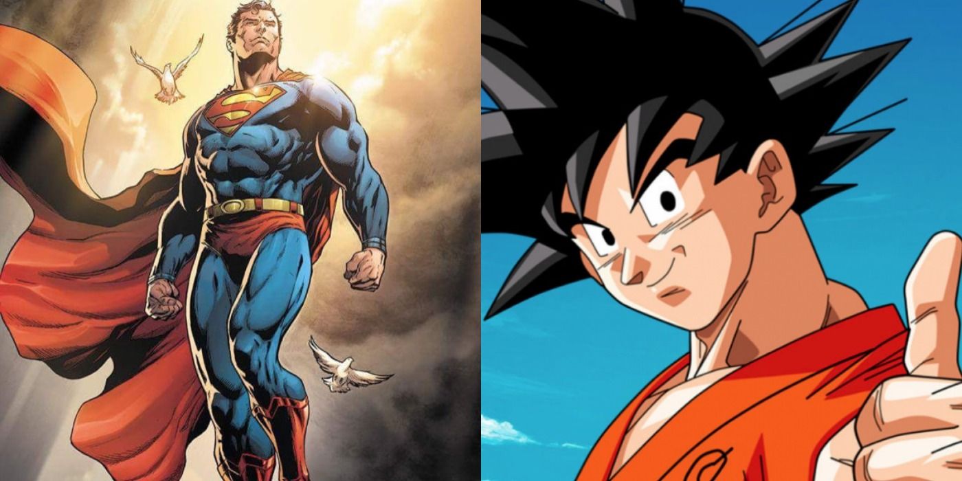 Split image showing Superman and Goku