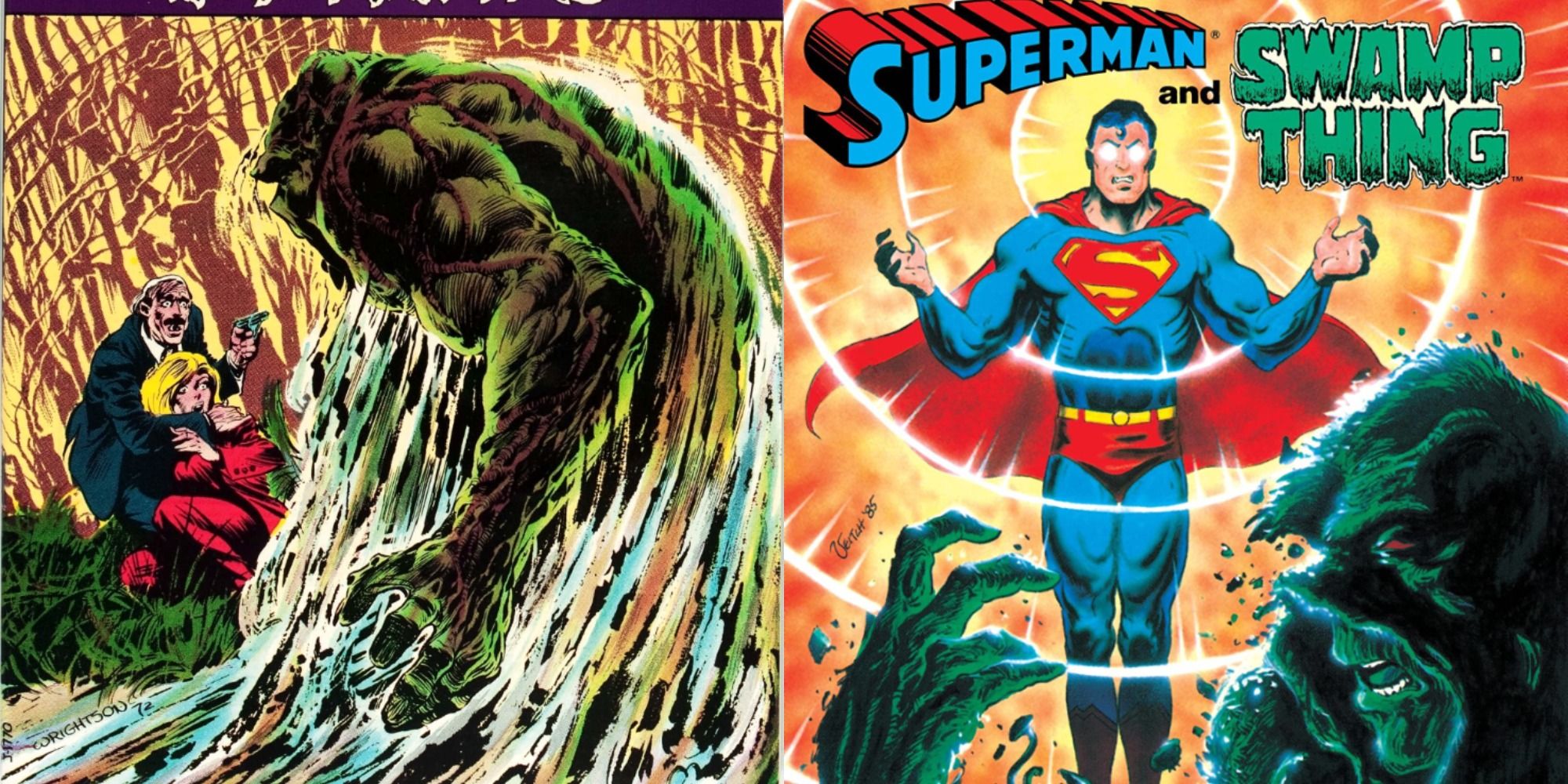 Split image showing the covers for Swamp Thing #1 and #21