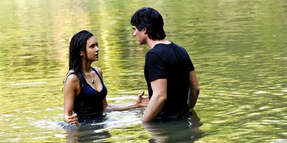 Damon and Elena in the lake in The Vampire Diaries.