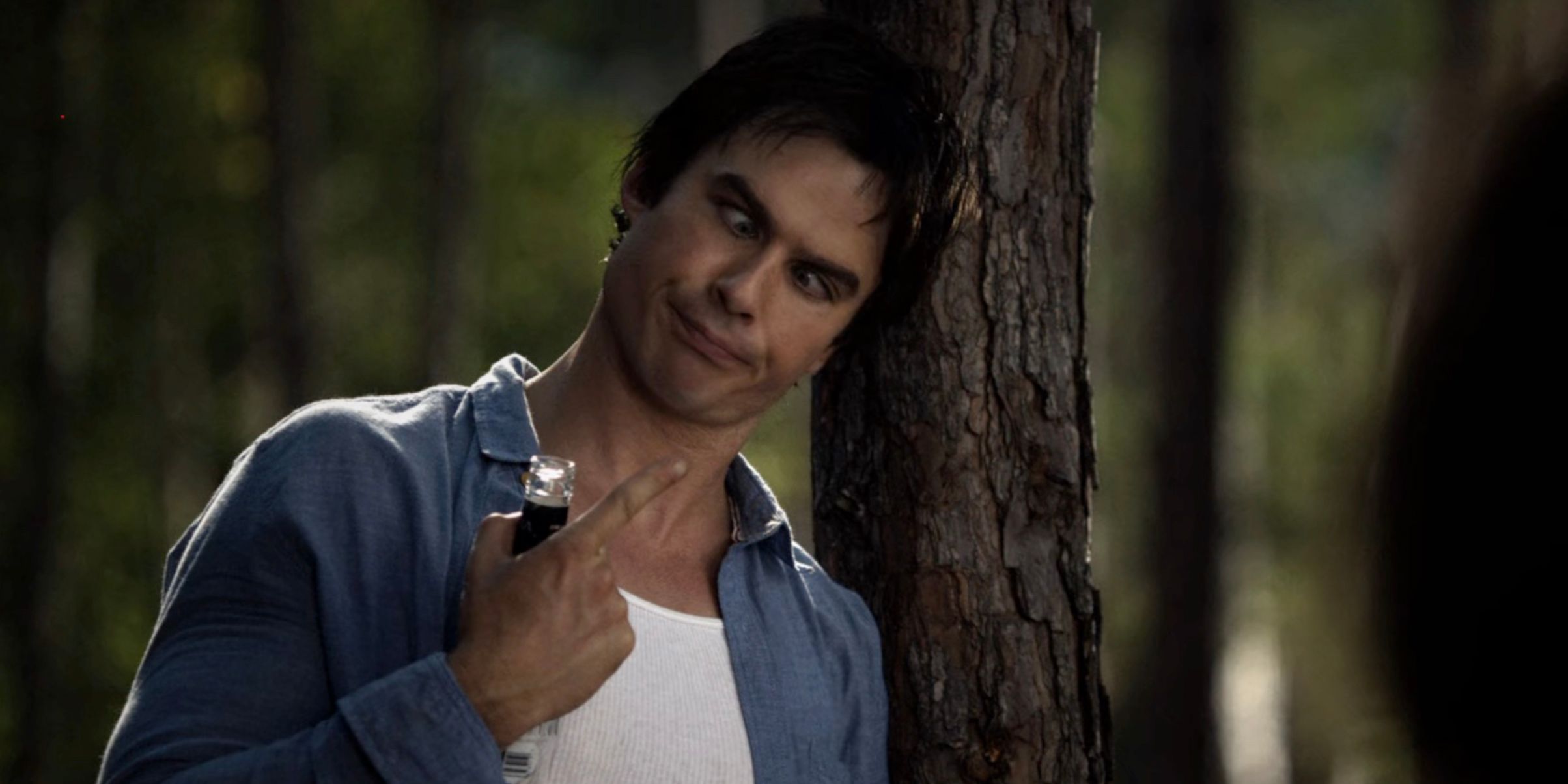 Damon making a funny face in The Vampire Diaries.