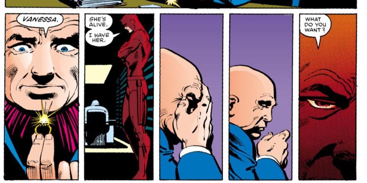 Daredevil returns Vanessa's ring to The Kingpin.
