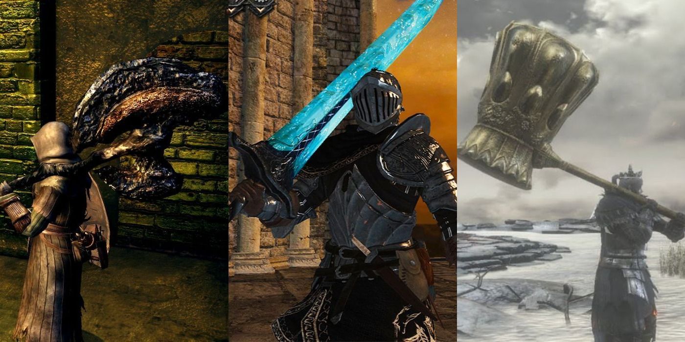 Split image of the various weapons wielded by the Ashen One in Dark Souls.