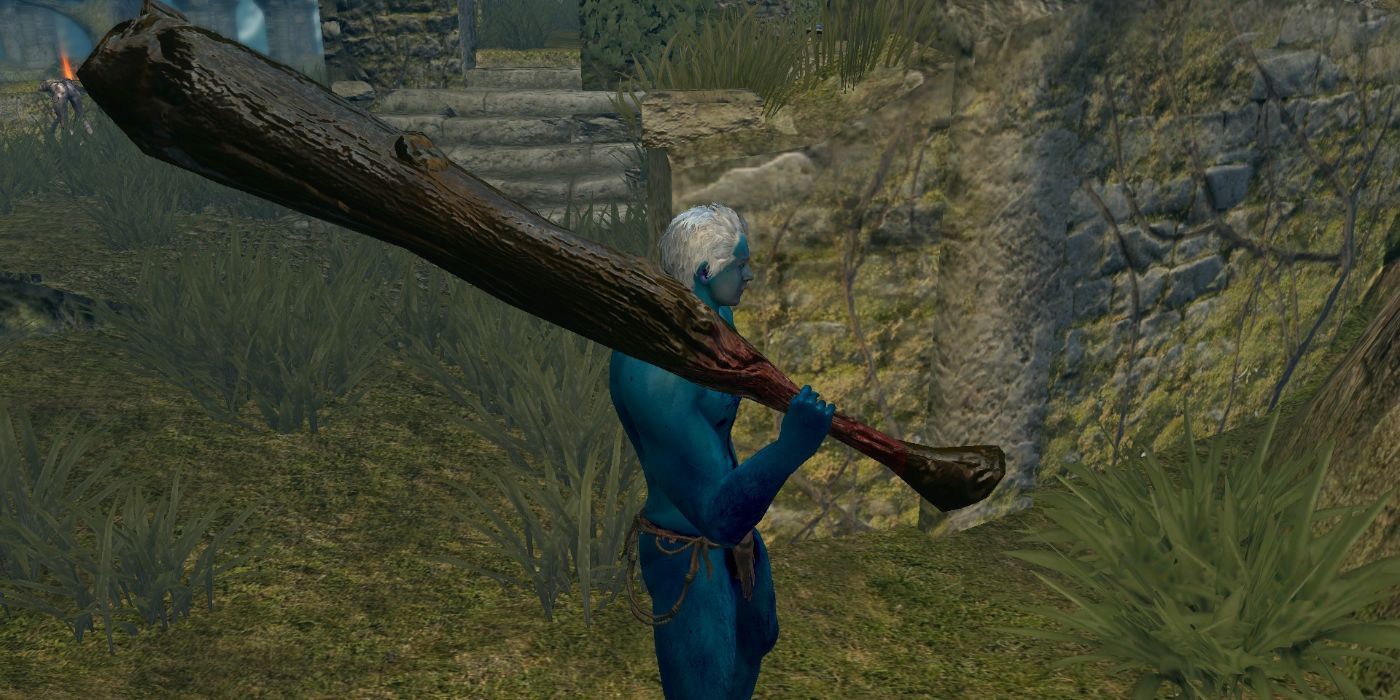 The player wields the Great Club in Dark Souls.