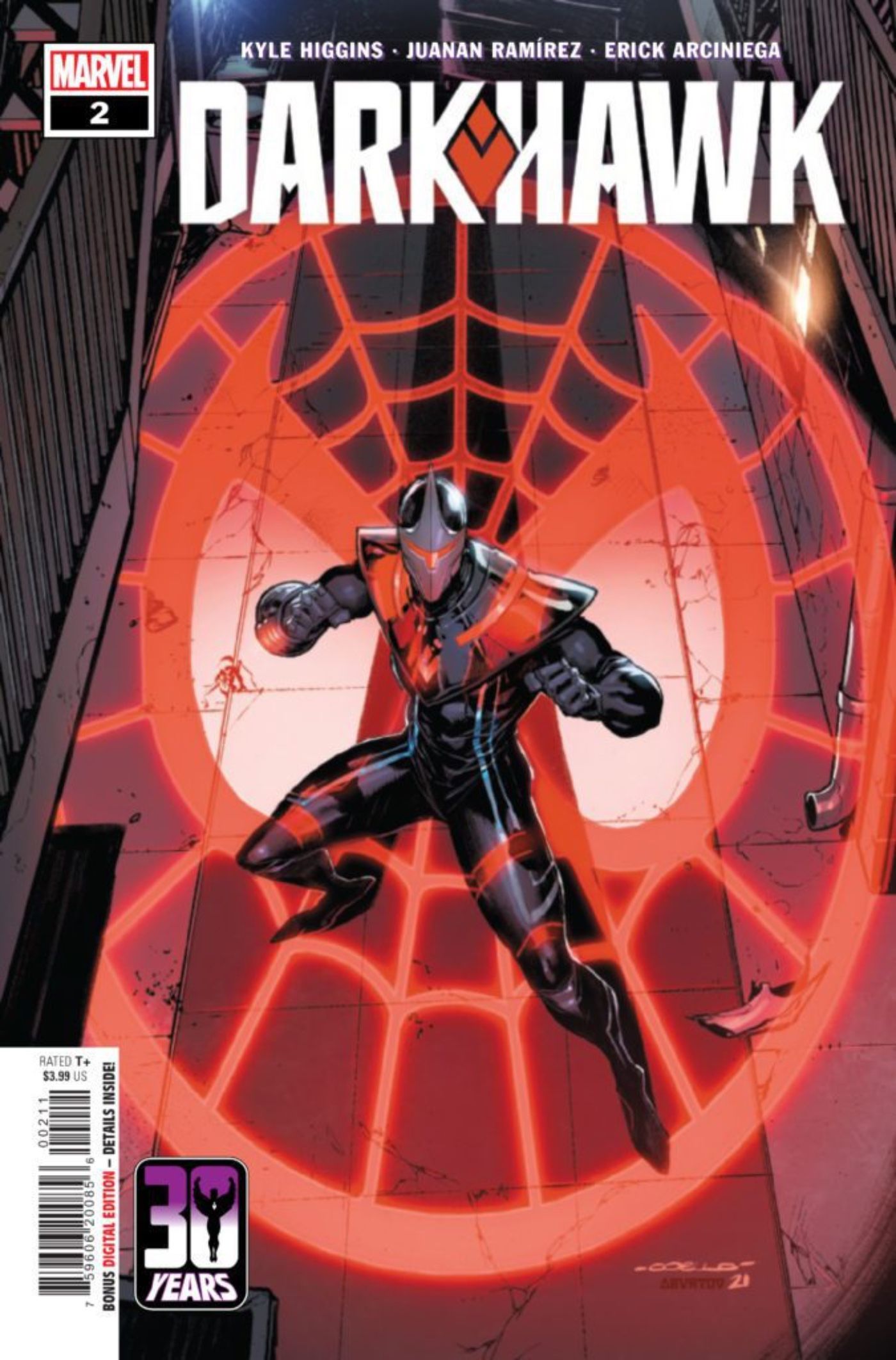 Darkhawk 2 Cover, featuring Darkhawk looking up at a Spidey Signal