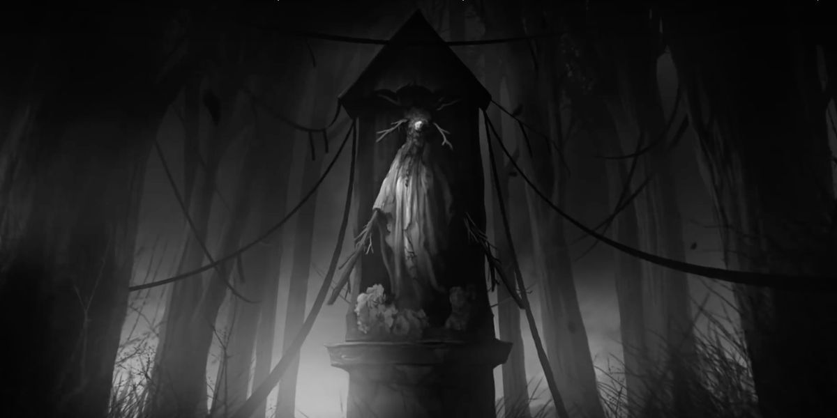 A spooky shrine in Darkwood's forest.