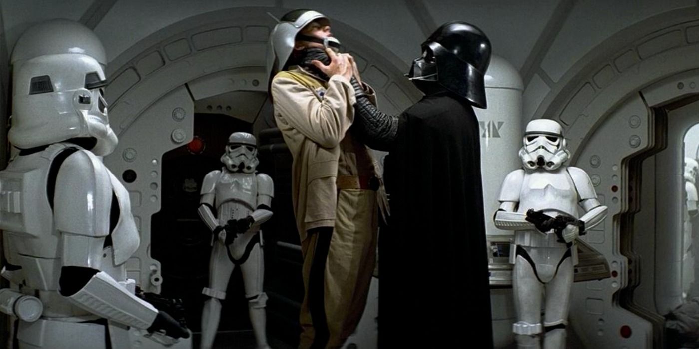 Darth Vader interrogates, chokes, and kills Captain Antilles on the Tantive IV in A New Hope