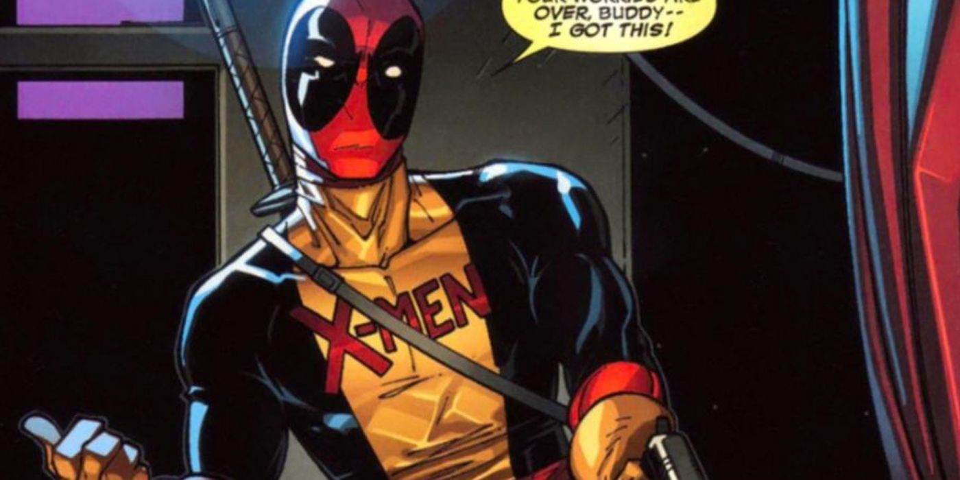 Deadpool em um uniforme dos X-Men.