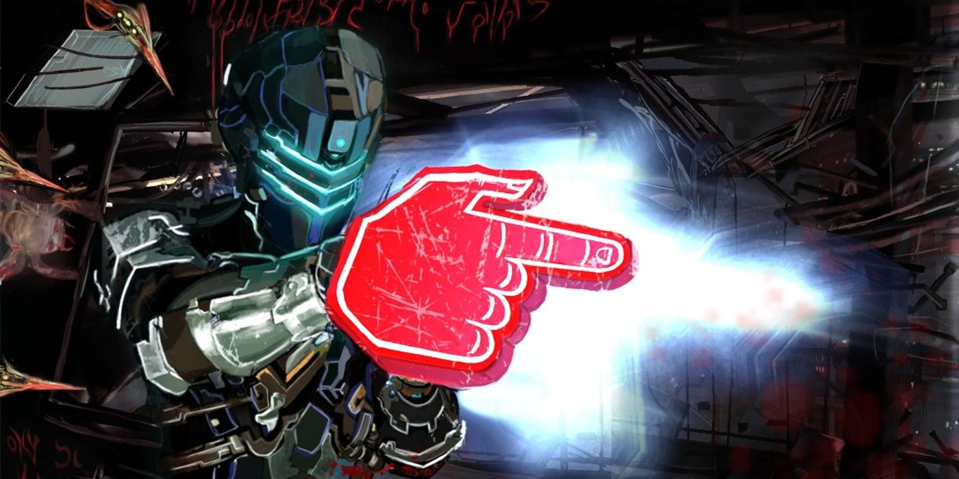 The player uses a foam finger to shoot in Dead Space 2.