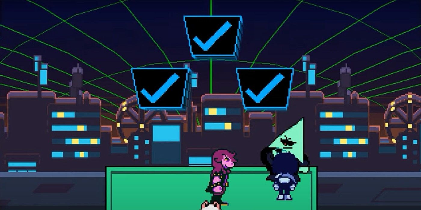Kris returns the blue checkmarks to Hacker in Deltarune Chapter 2