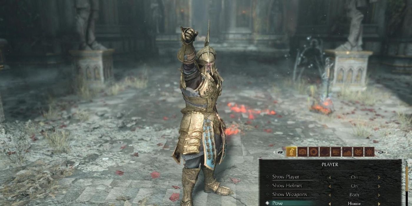 The player wears the Brushwood Set in Demon's Souls.