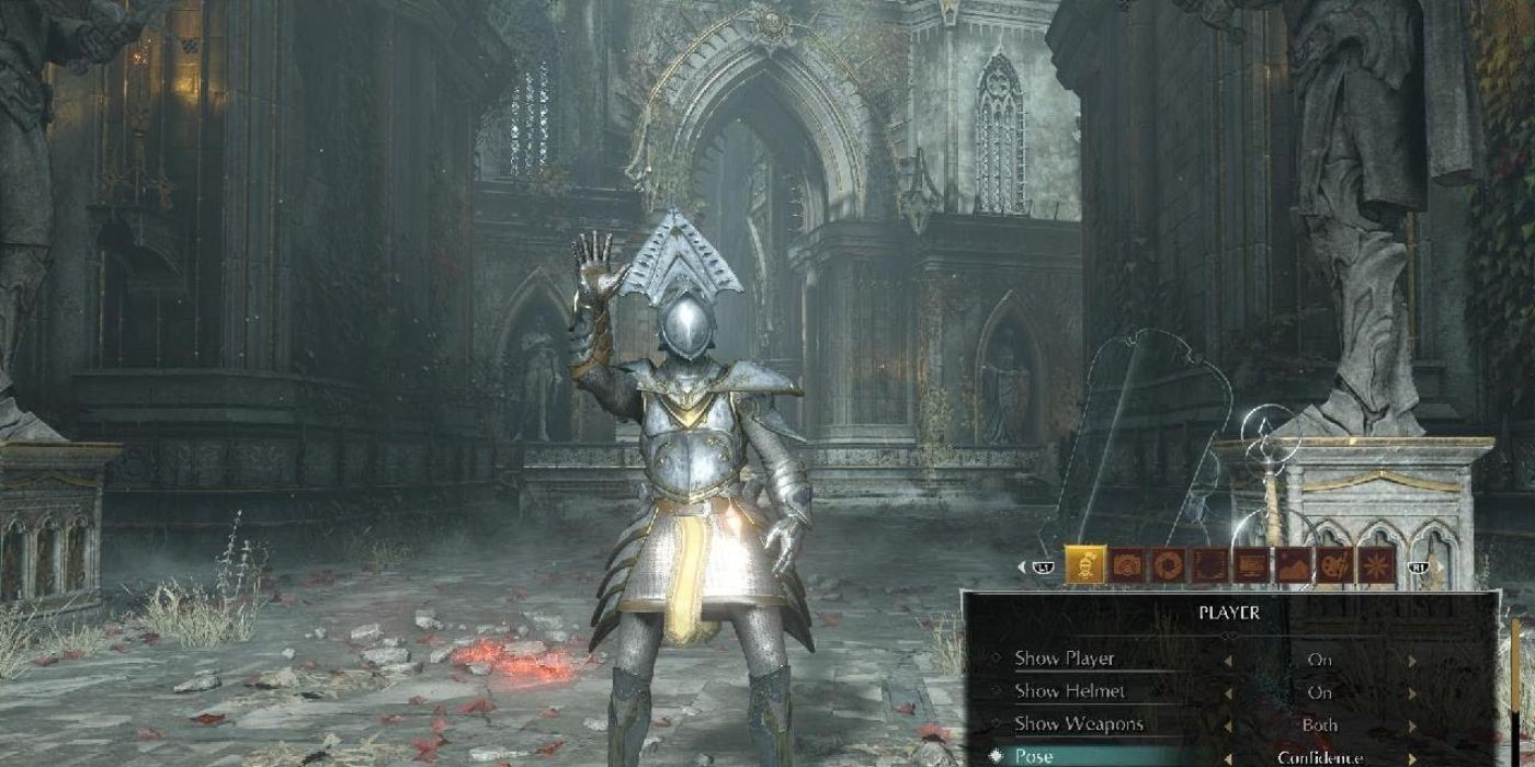 The player wears the Dark Silver Set in Demon's Souls.