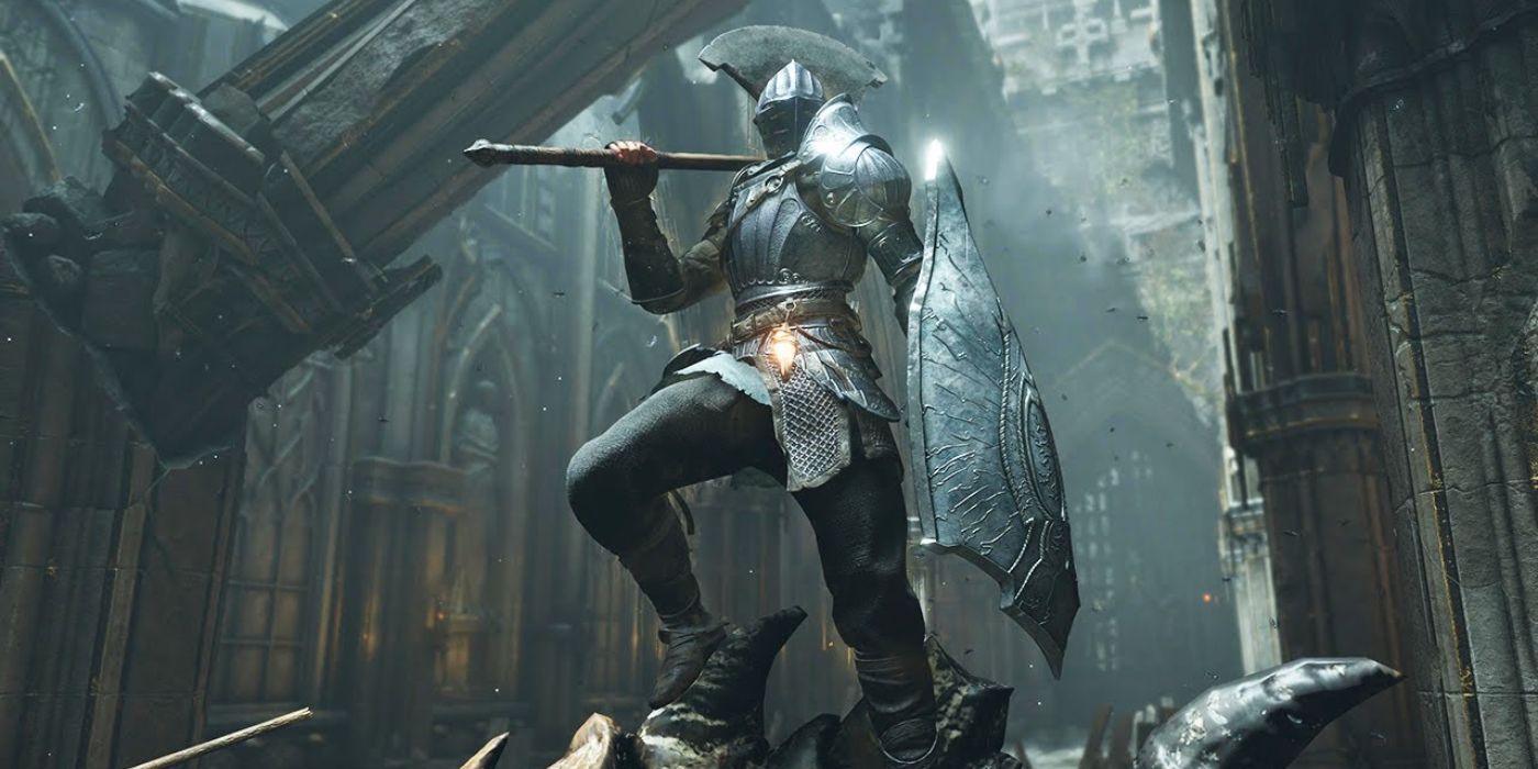 The player wields the Great Axe in Demon's Souls.