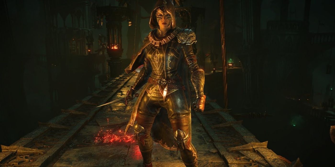 The player wears the Rogue Set in Demon's Souls.