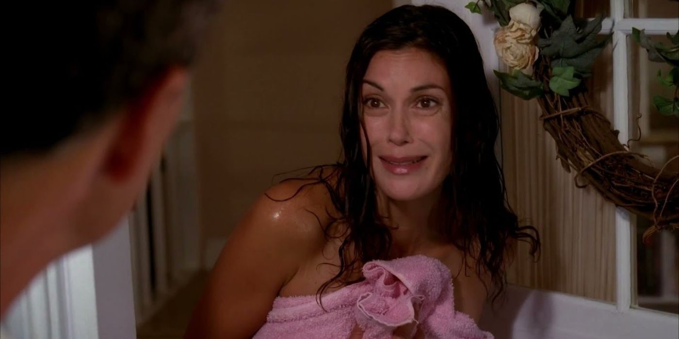 Susan in a towel looking embarassed in Desperate Housewives