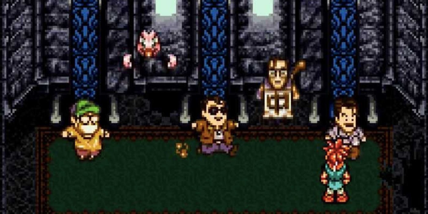 The protagonist standing in front of the developers in Chrono Trigger