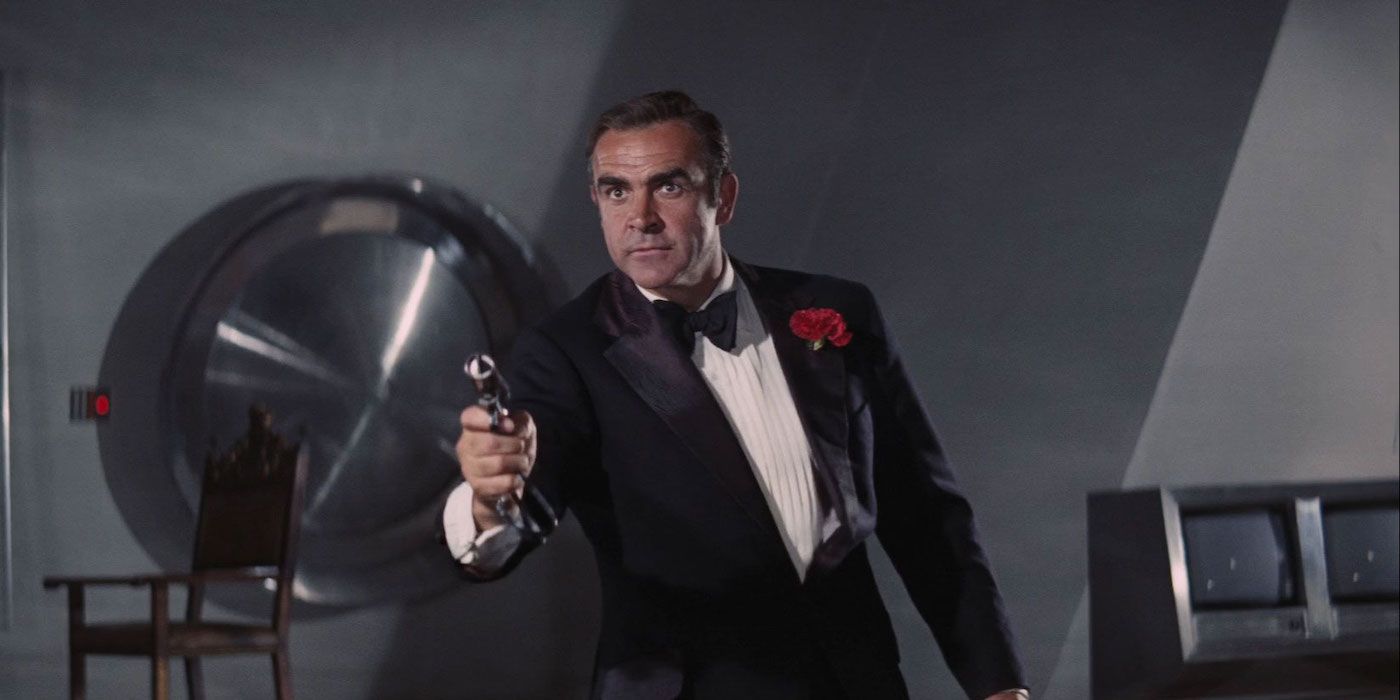 James Bond pointin a gun at someone in Diamonds are Forever