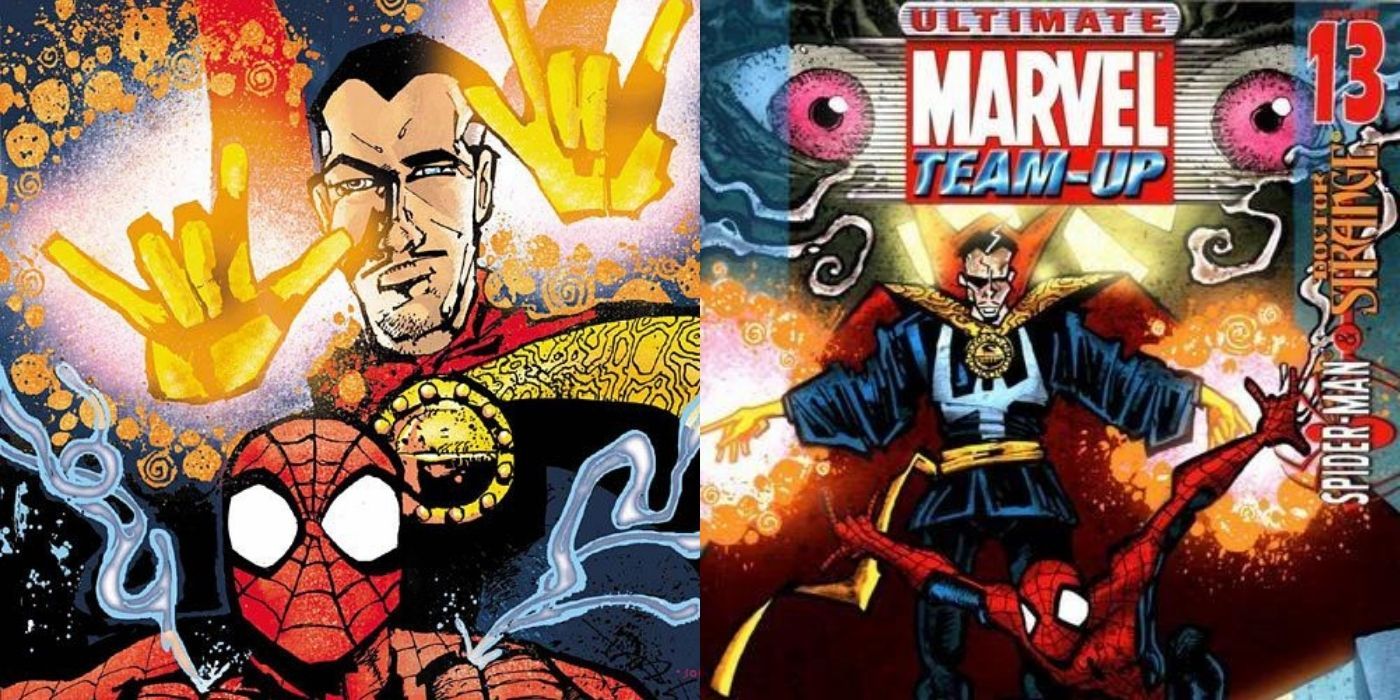 Doctor Strange and Spider-Man on the covers of Ultimate Marvel Team-Up