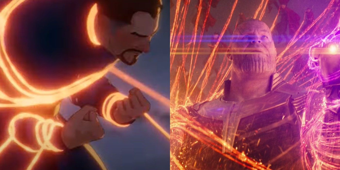 Doctor Strange and Thanos attacks in What If and Avengers Infinity War