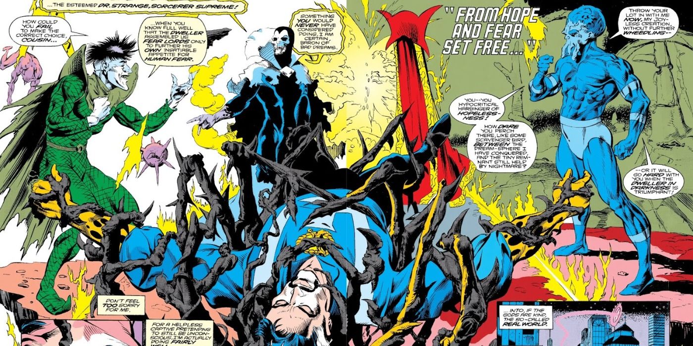 Doctor Strange is captured by The Fear Lords in Marvel Comics.