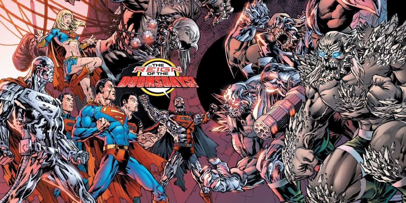 Doomsdays and Supermen fighting against each other in Reign of Doomsday