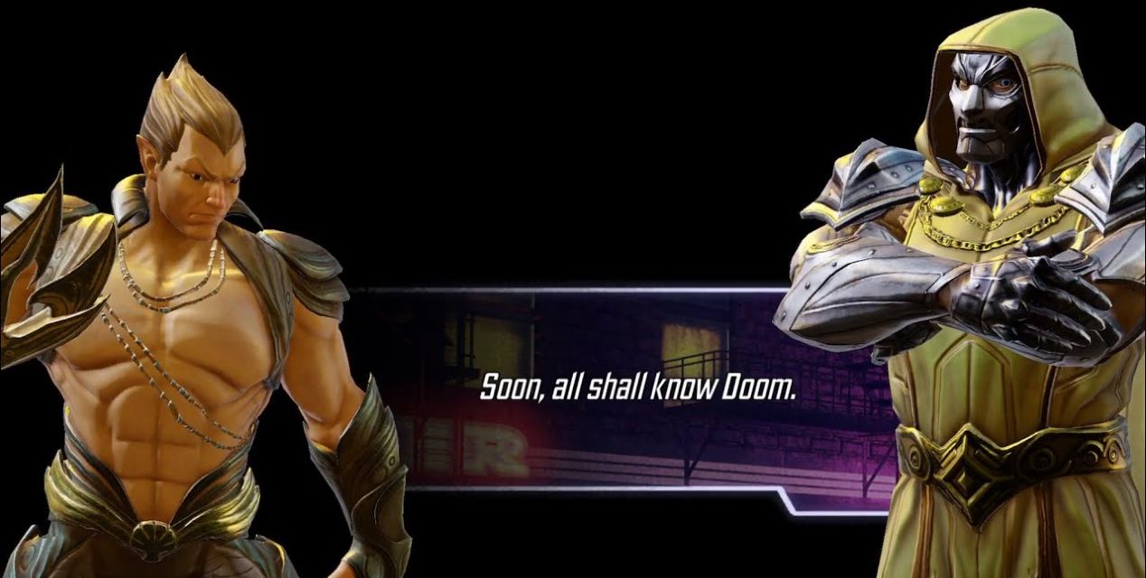 Doctor Doom chats with Namor in Marvel Strike Force.