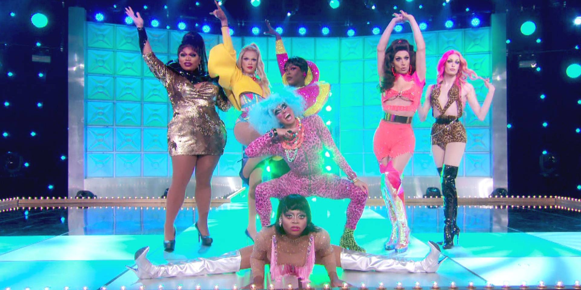 6 queens perform on the stage in RuPaul's Drag Race.